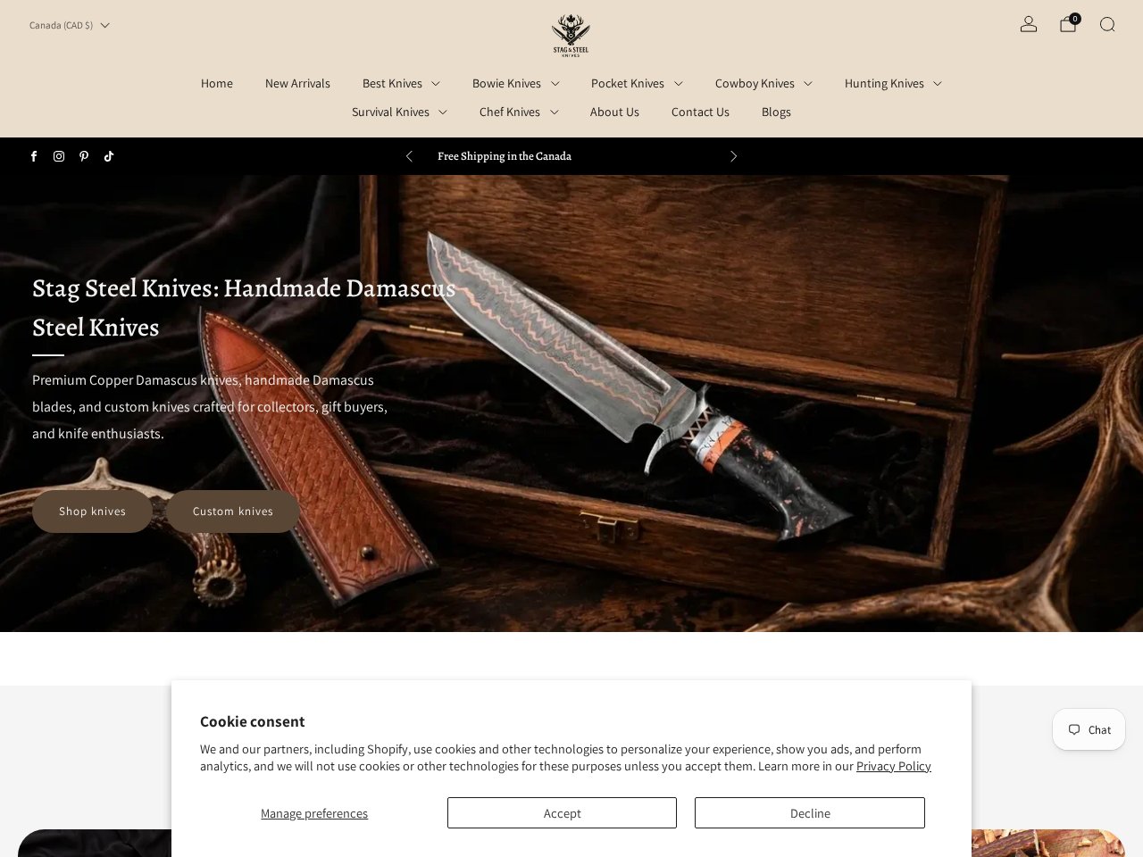 Stag Steel Knives website screenshot